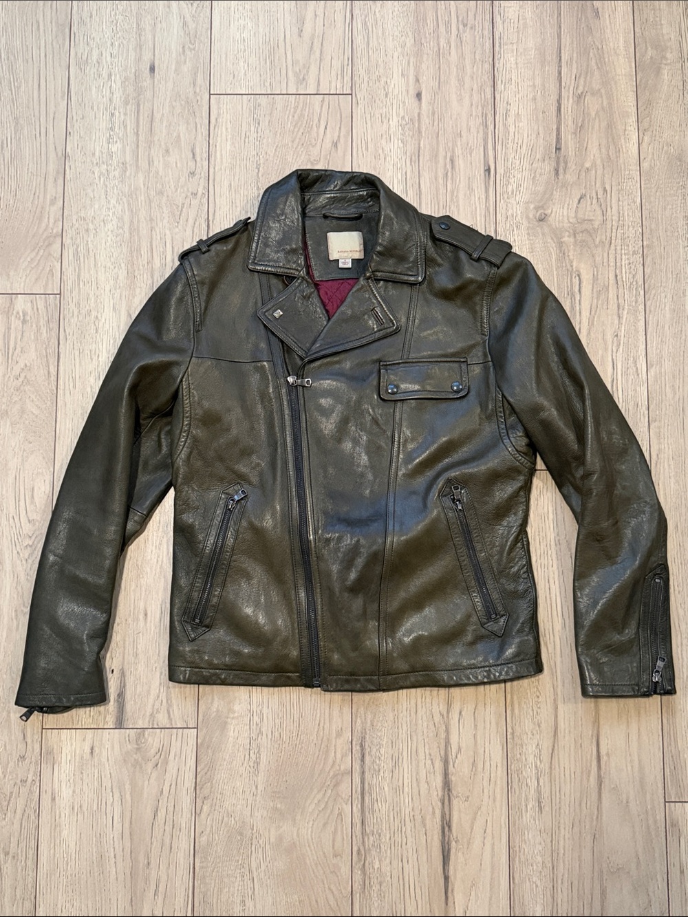 Banana Republic Dark Brown Biker Genuine Leather Jacket Men’s Small Pockets Zip